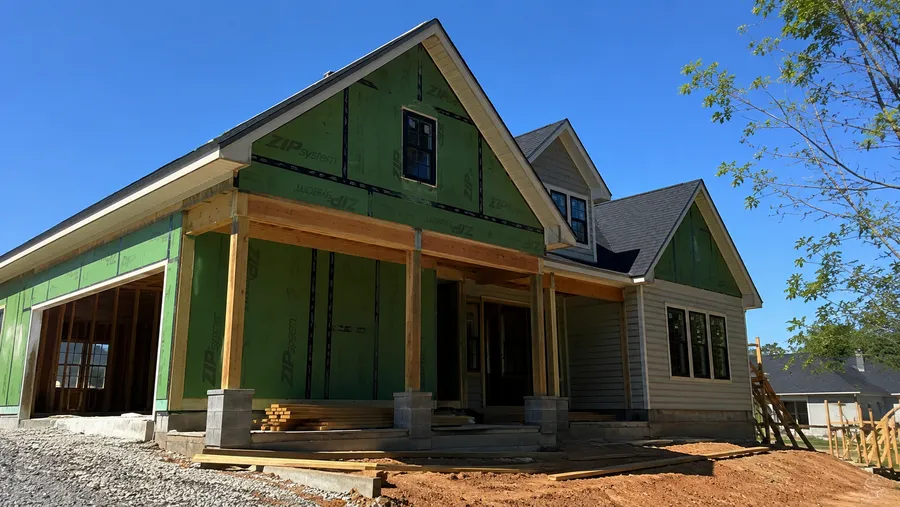 New custom home framing under construction