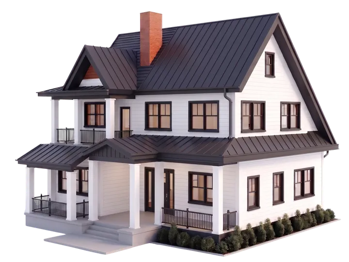 Finished two-story custom home with a metal roof, covered porches, and polished exterior trim