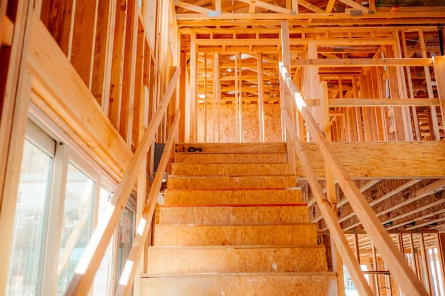 Residential framing and stair construction in progress