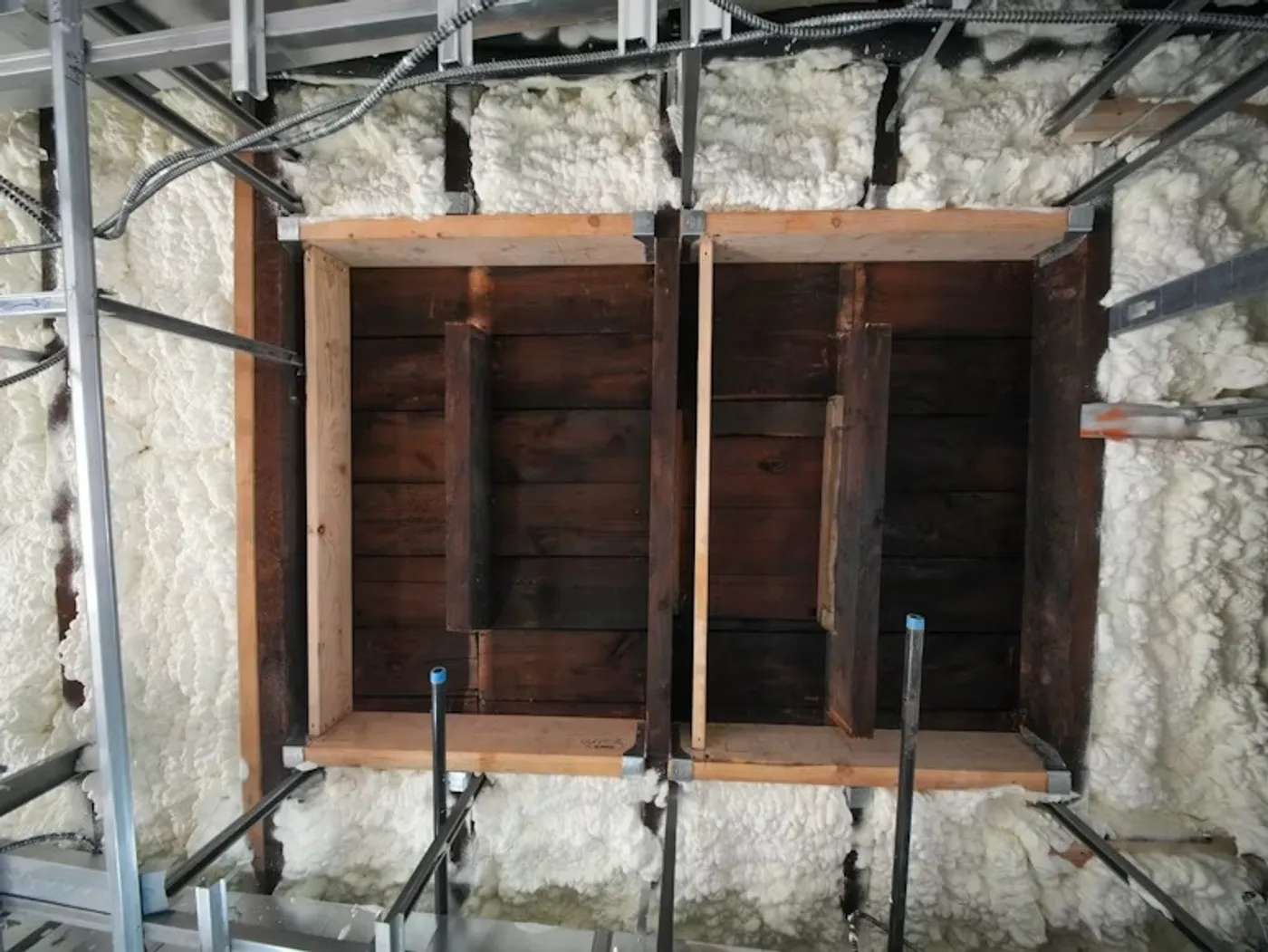 Close detail of construction materials and performance testing conditions