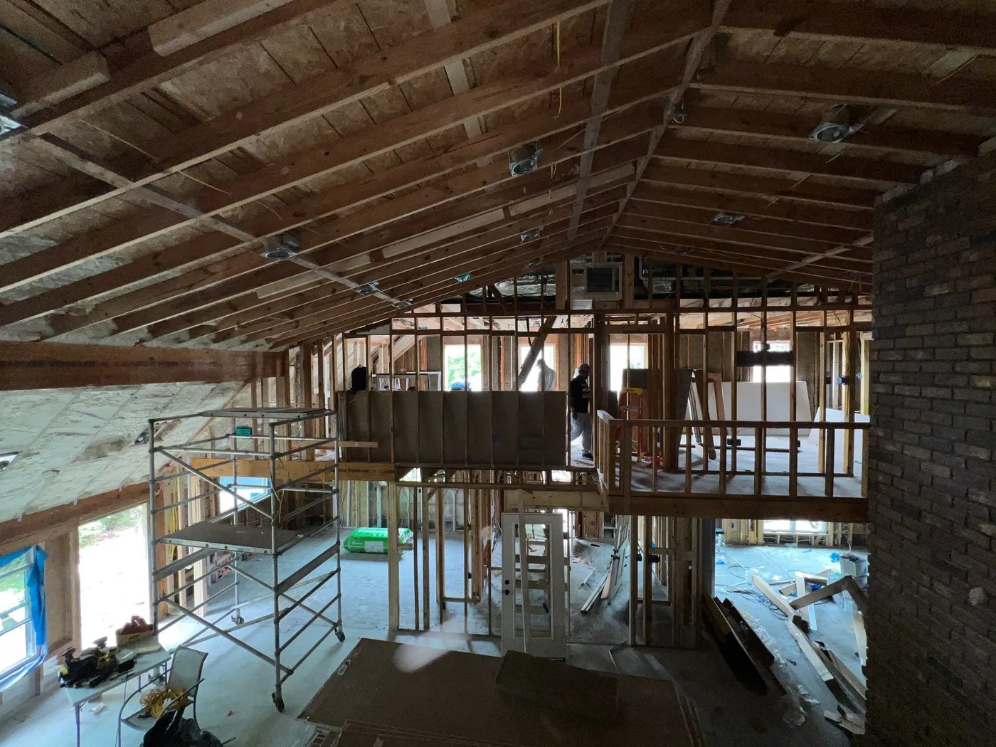 Residential framing and stair construction in progress